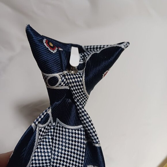 Vintage Snapper towncraft Mens Clip-On Tie Navy & White Geometric Circles - Picture 4 of 5